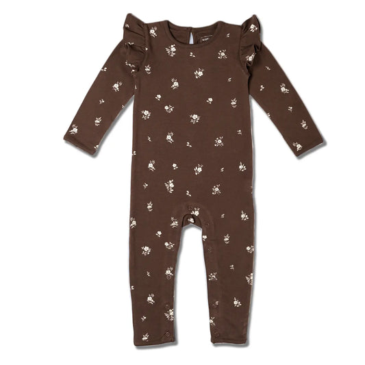 Organic Ruffle Full Sleeve Romper, Birch