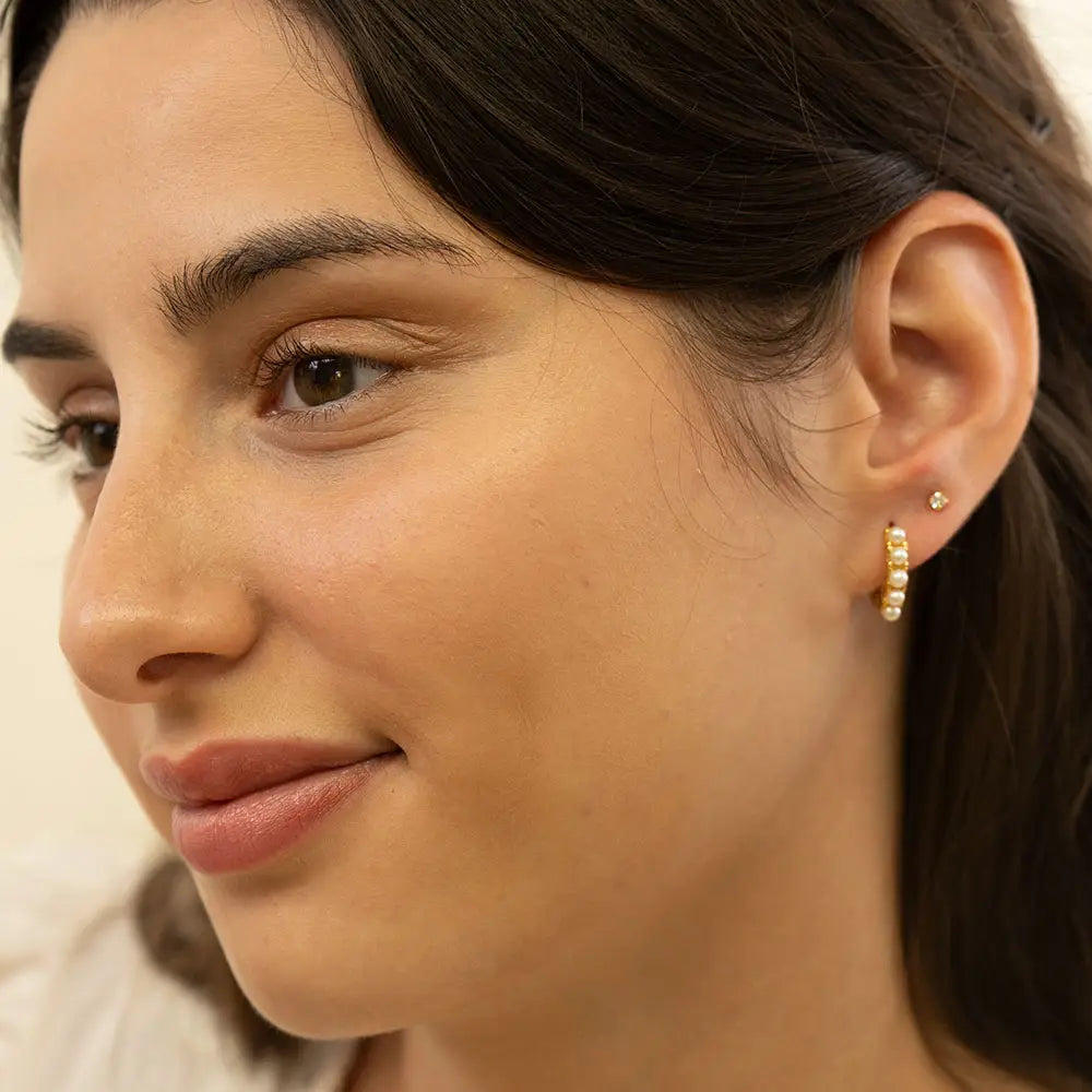 Pearl Huggie Hoops