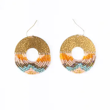 Beaded Handwoven Organic Circular Fringe Earrings