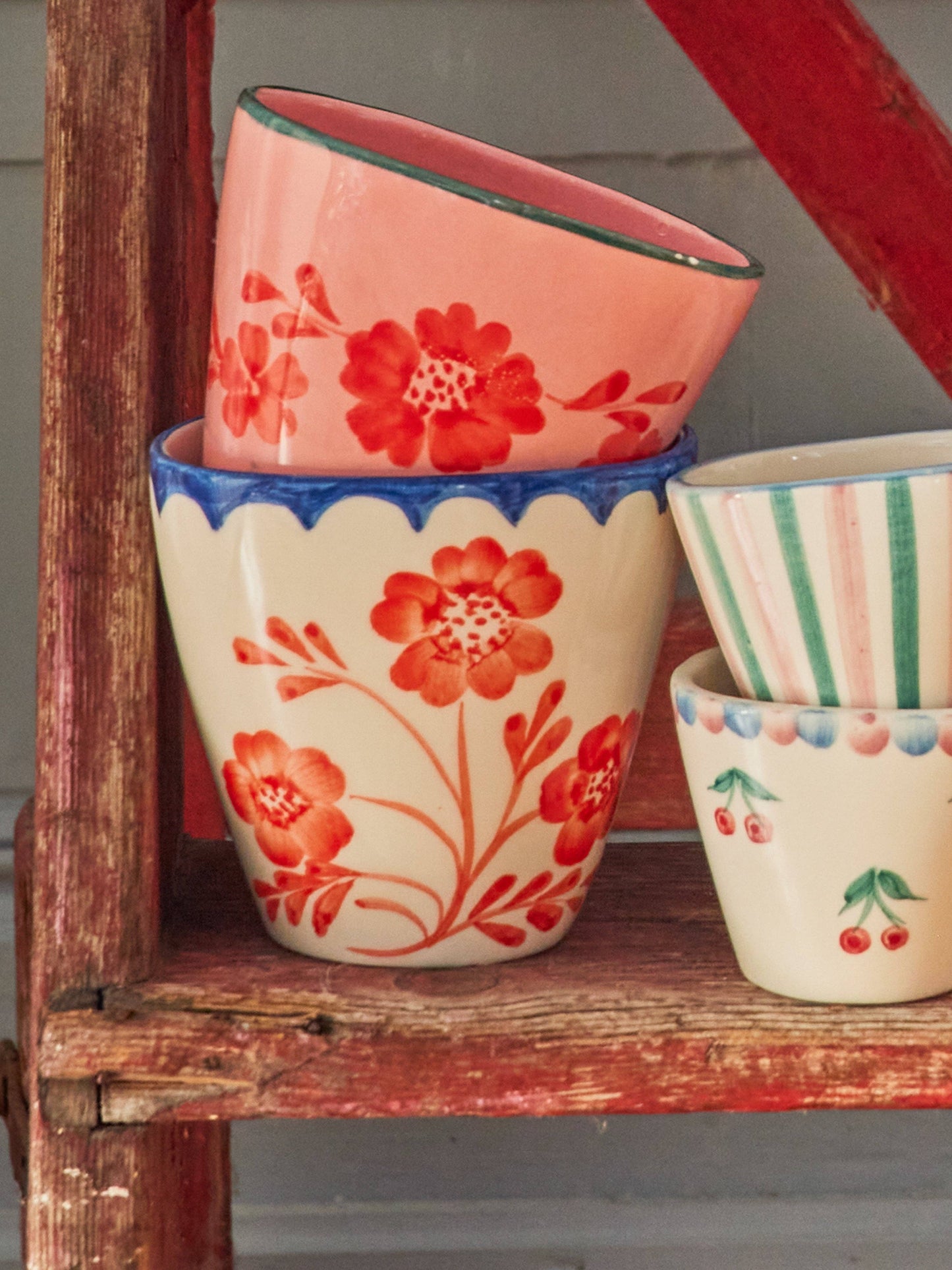 Ceramic Oval Cup with Hand Painted Vintage Flowers