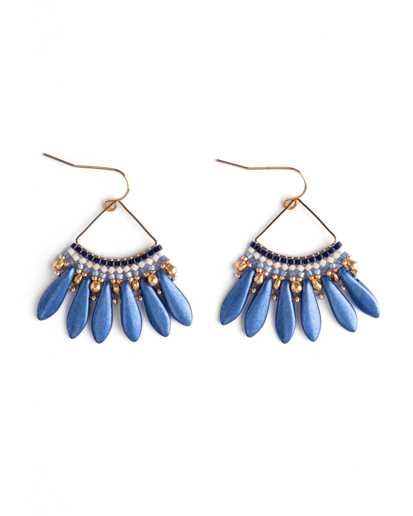 Beaded Handwoven Heirloom Fan Drop Earrings