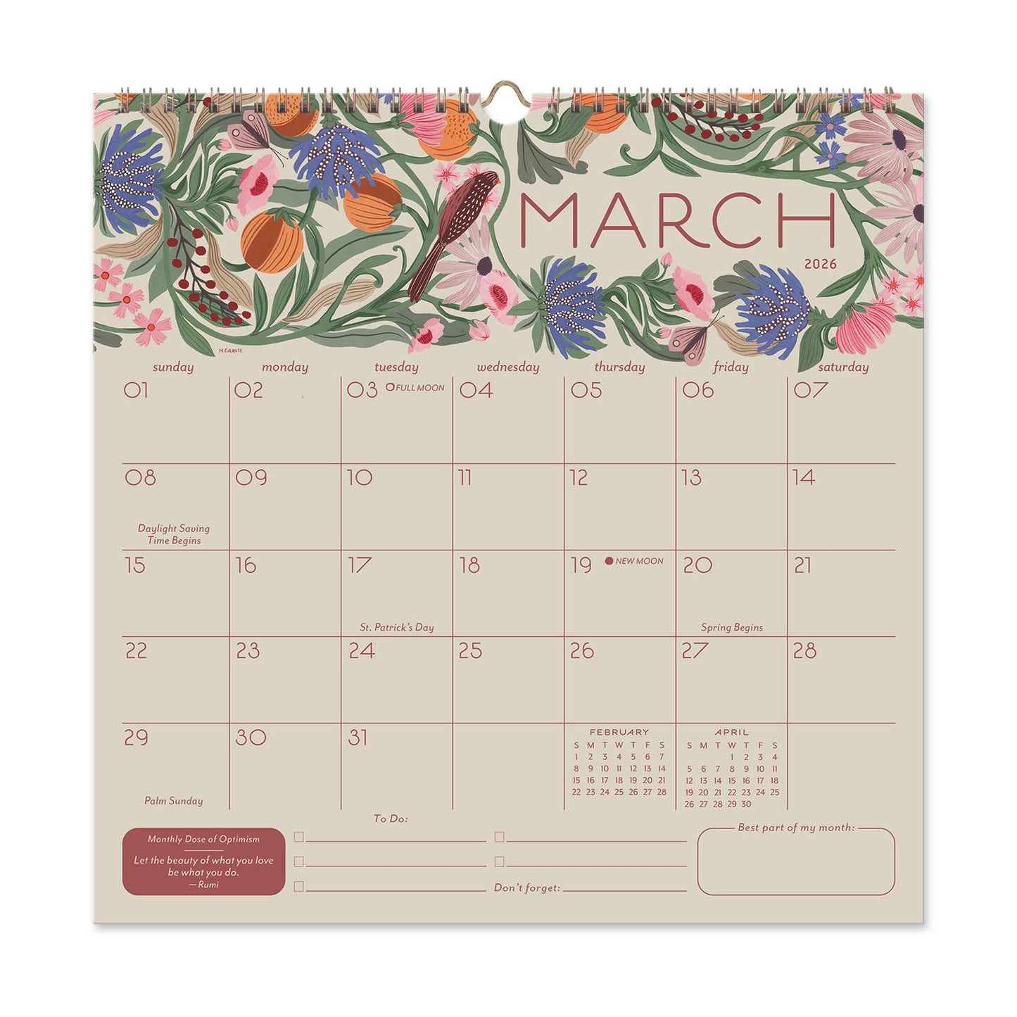 2026 Garden Party 12 Month Classic Grid Calendar