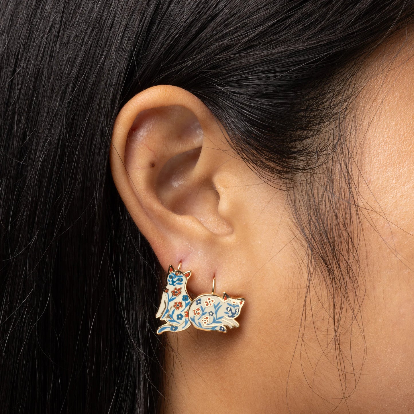 Floral Cat Drop Earrings