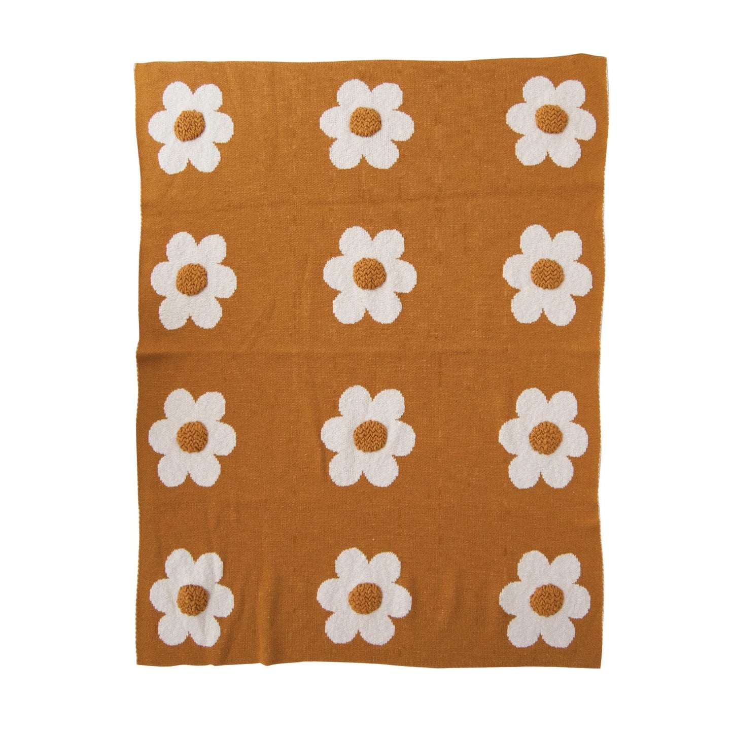 Cotton Knit Baby Blanket with Flowers
