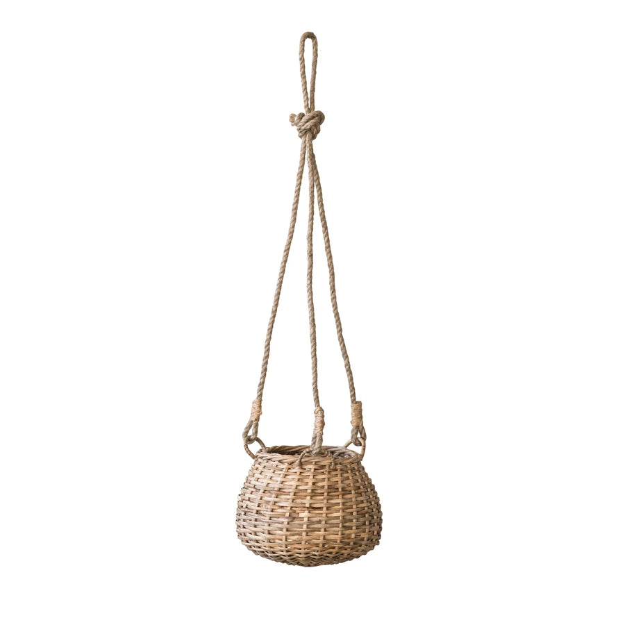 Natural Hand-woven Basket with Rope Hanger