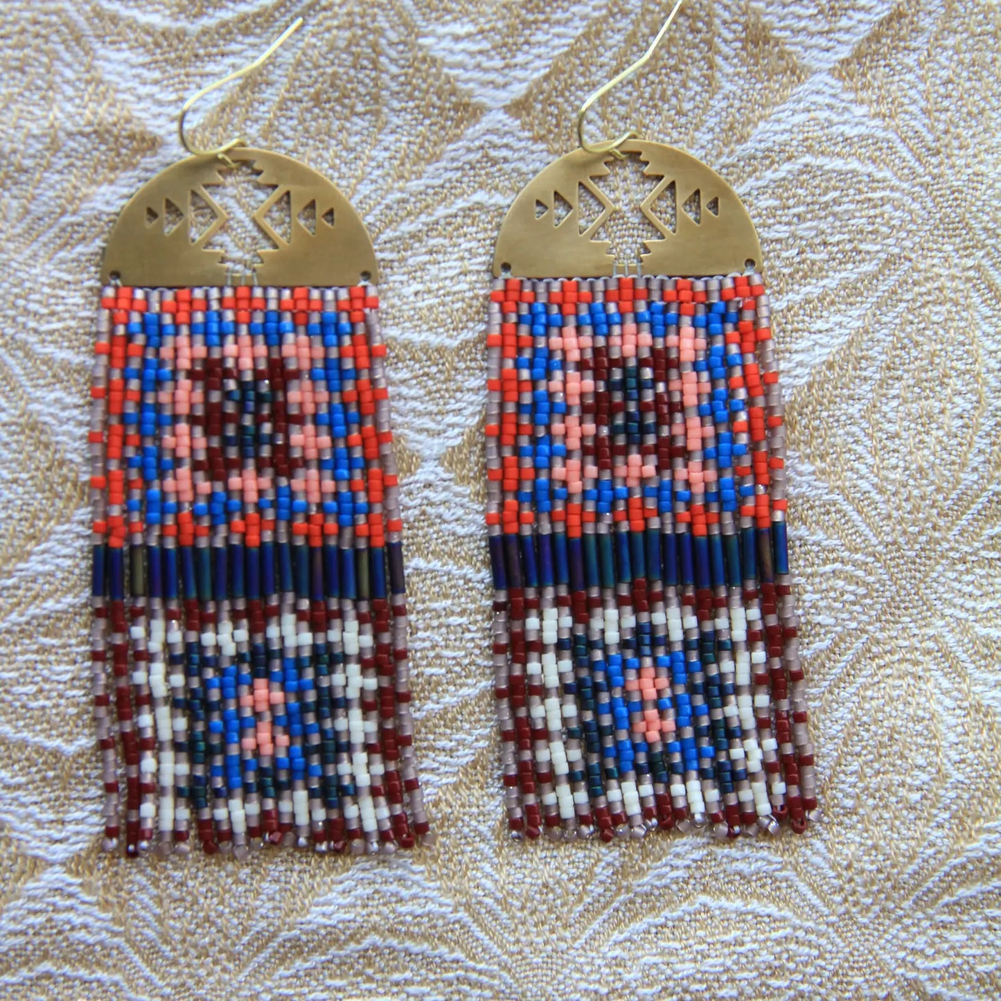 Handwoven Beaded Crochet Square Fringed Earrings