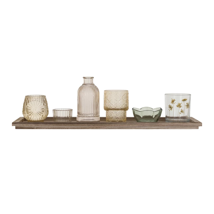 Wood Tray with Glass Tealight Holders and Vase