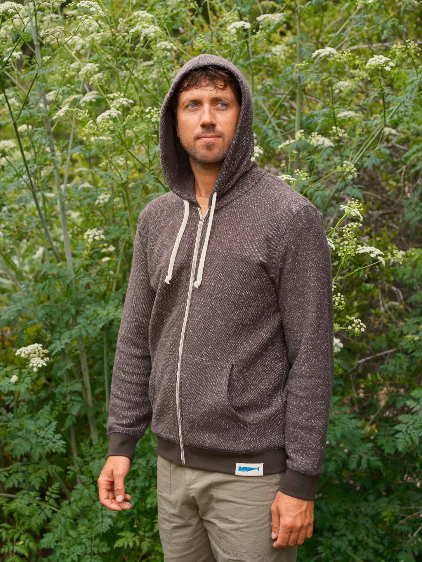 Whale Patch Zip Up in Faded Black