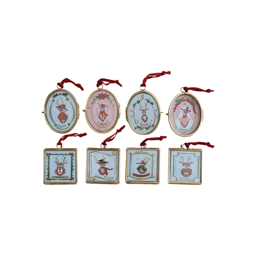 Glass & Metal Photo Frame Ornament w/ Velvet Ribbon