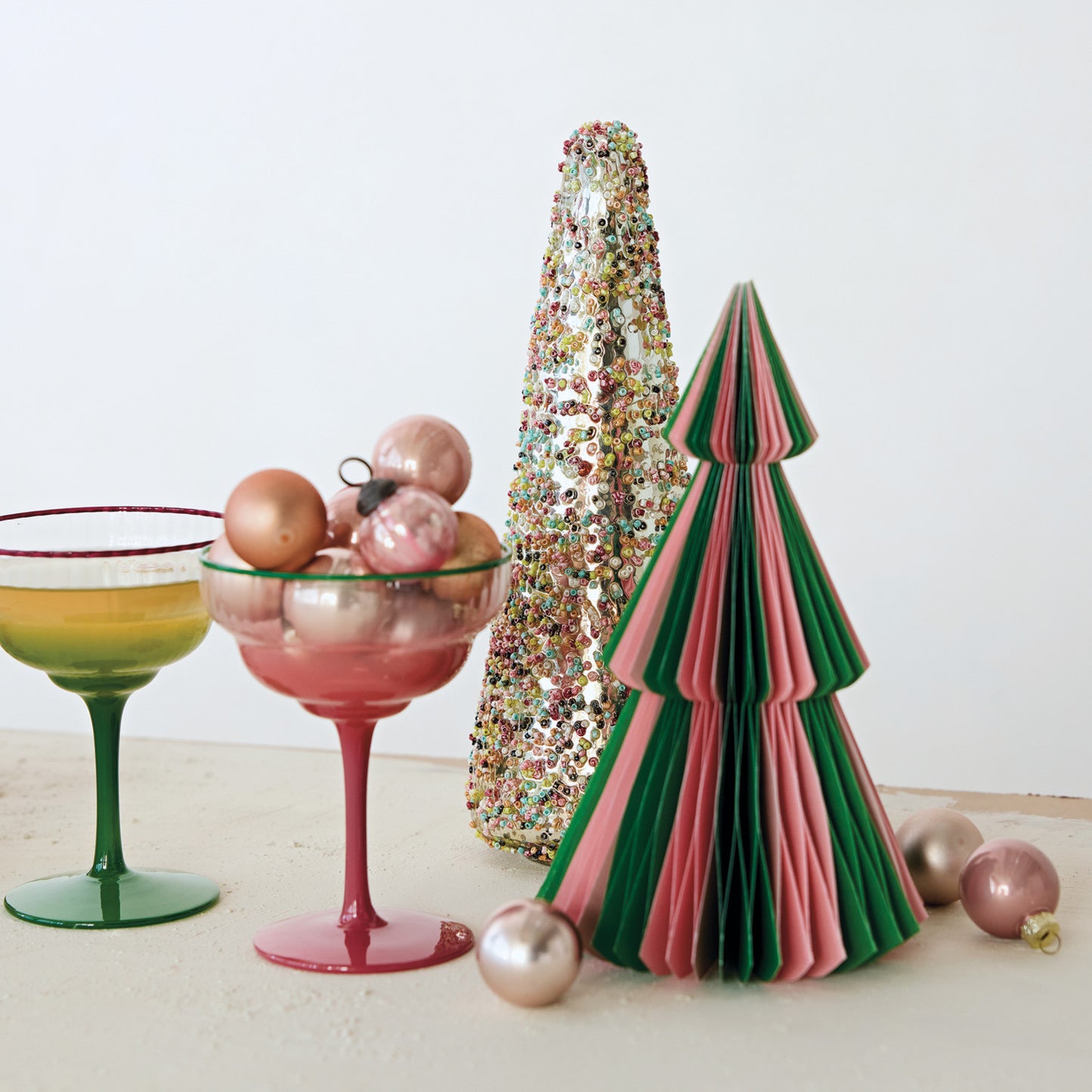 Fluted Stemmed Coupe Glass with Colored Rim