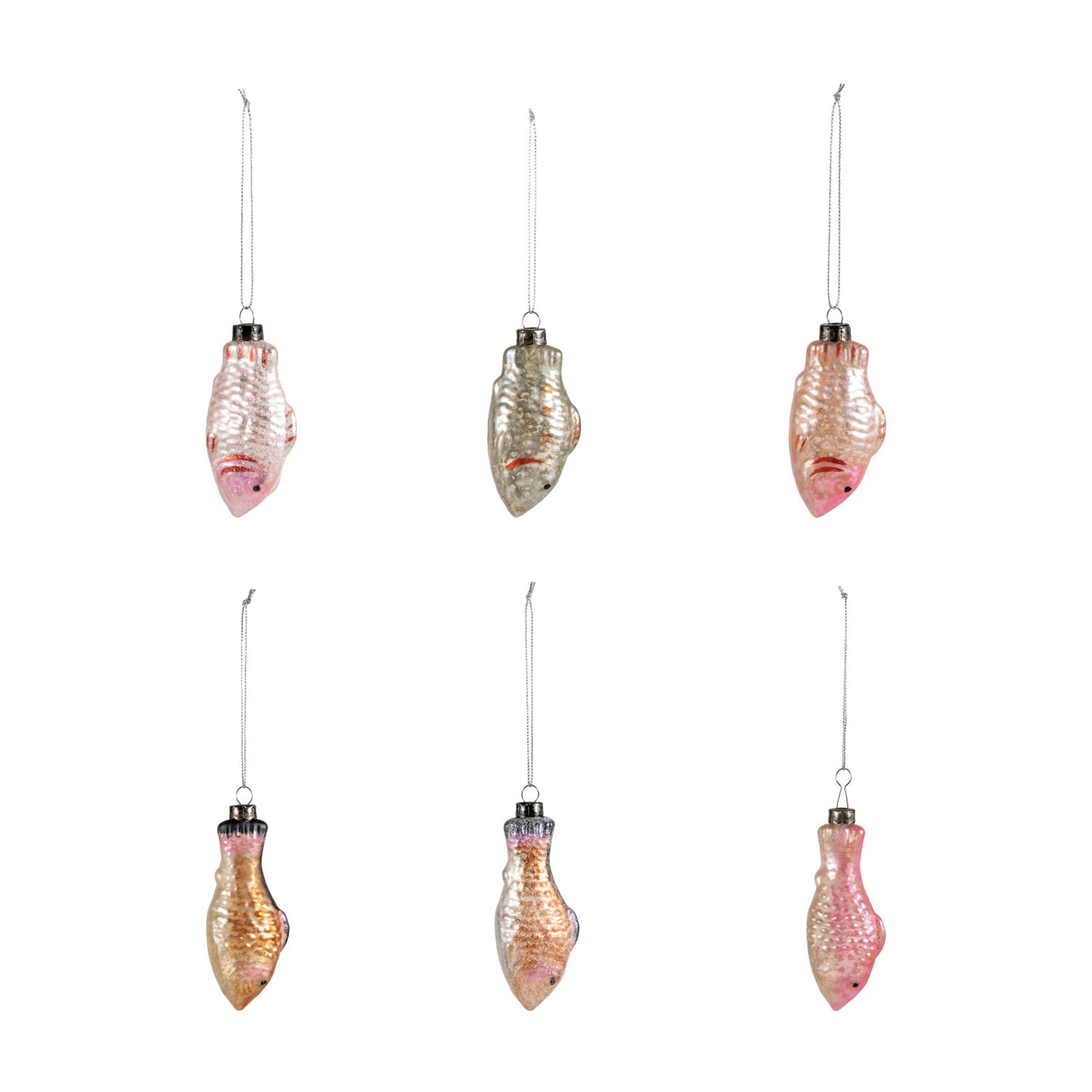 Hand-Painted Mercury Glass Vintage Reproduction Fish Ornament with Glitter