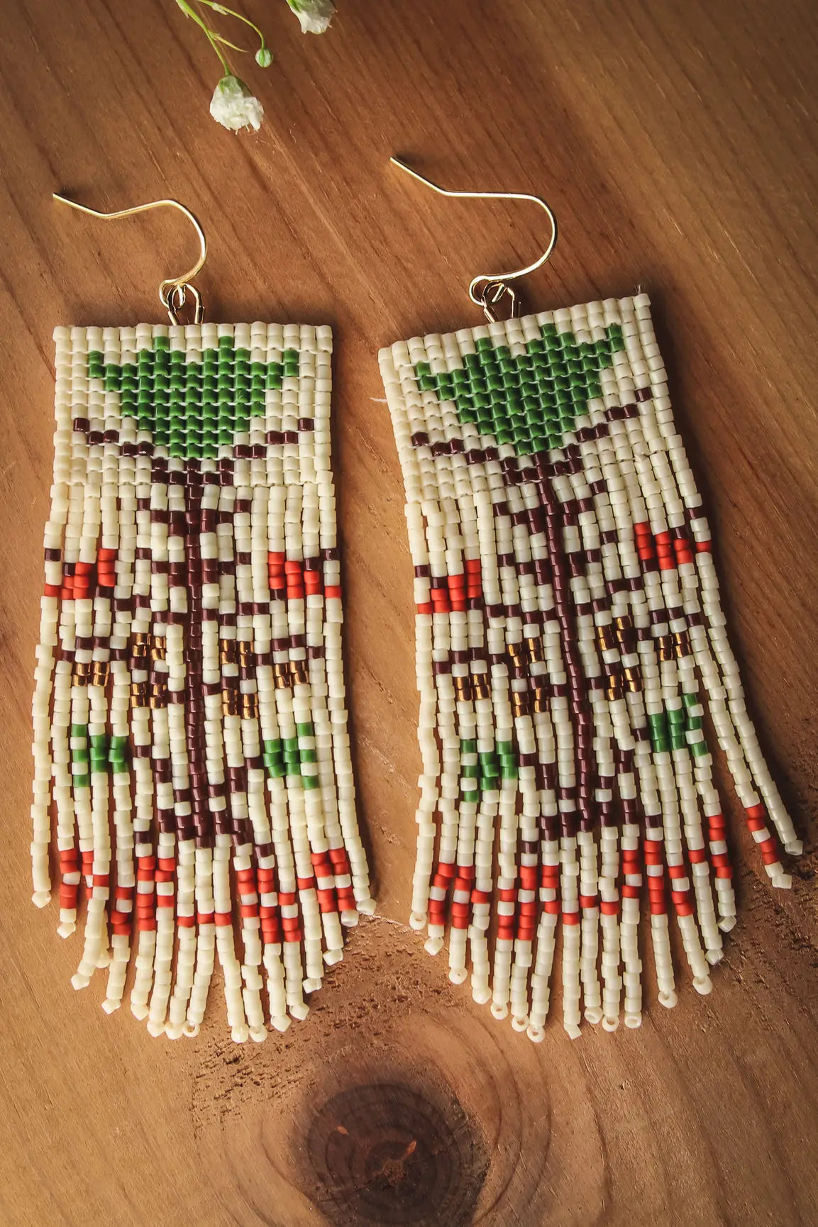 Beaded Handwoven Flower Fringe Earrings