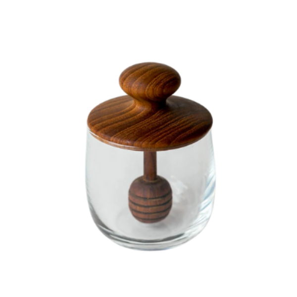 Teak & Glass Mini Honey Jar