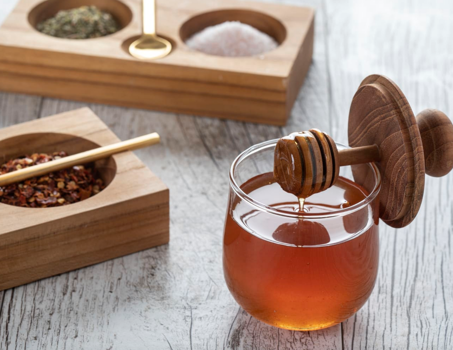 Teak & Glass Mini Honey Jar