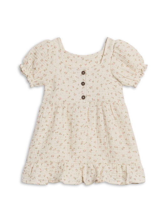 Camellia Floral, Shell + Fern Celine Muslin Square Neck Dress