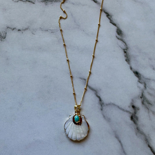 Wren Mother of Pearl and Turquoise Shell Pendant Necklace