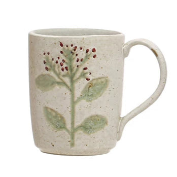 Hand-Painted Stoneware Mug with Botanicals