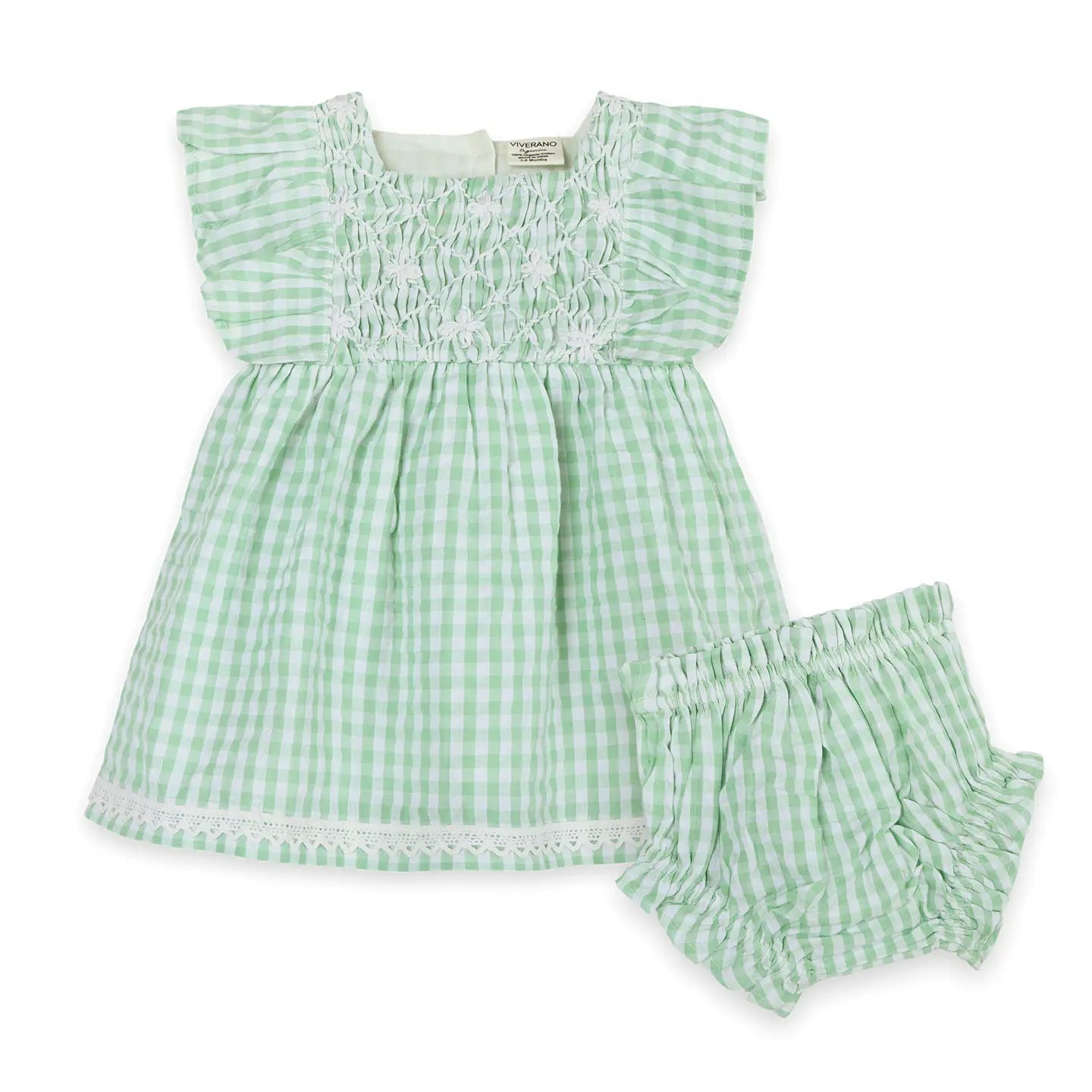 Forest Gingham Baby Dress + Bloomer