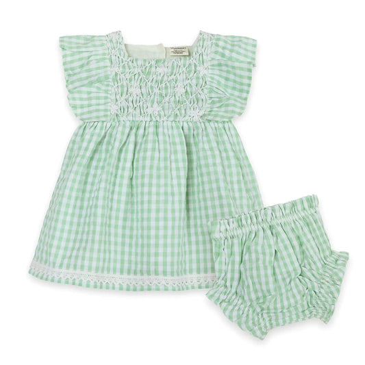 Forest Gingham Baby Dress + Bloomer