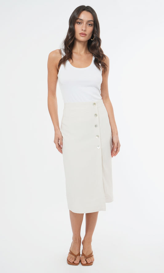 Wesly Linen Blend Button Front Pencil Midi Skirt
