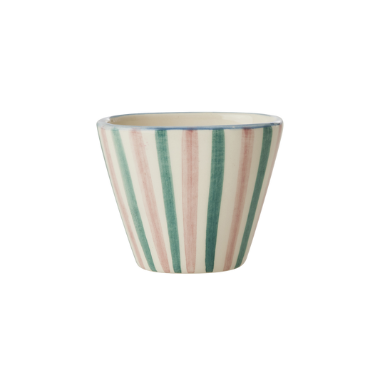 Ceramic Oval Espresso Cup with Hand Painted Stripes