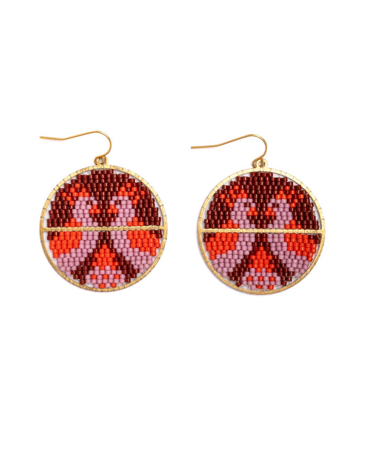 Beaded Handwoven Twin Bird Earrings (Wine/Lilac)