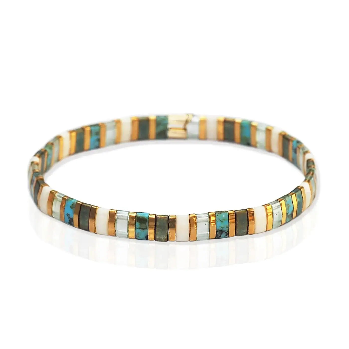 Marbelized Tila Beaded Stretch Bracelet
