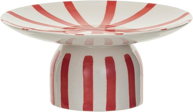 Hand Painted Stoneware Pedestal with Stripes