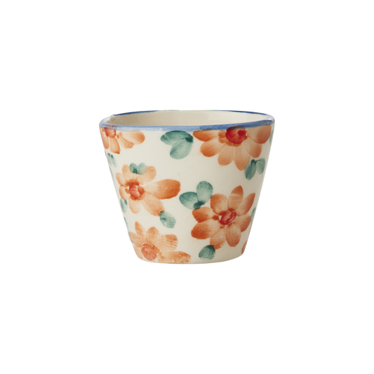 Ceramic Oval Espresso Cup with Hand Painted Orange Flowers