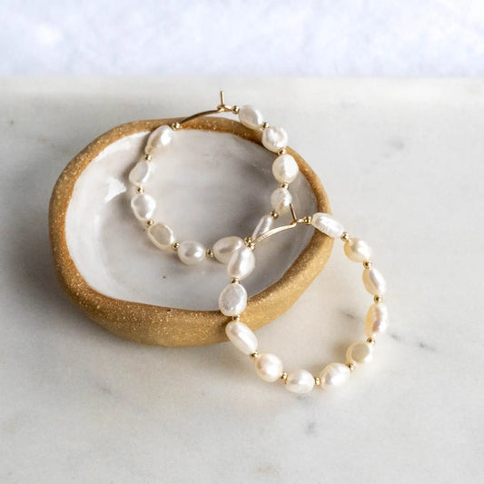 Ouroboros Pearl Gold Hoops