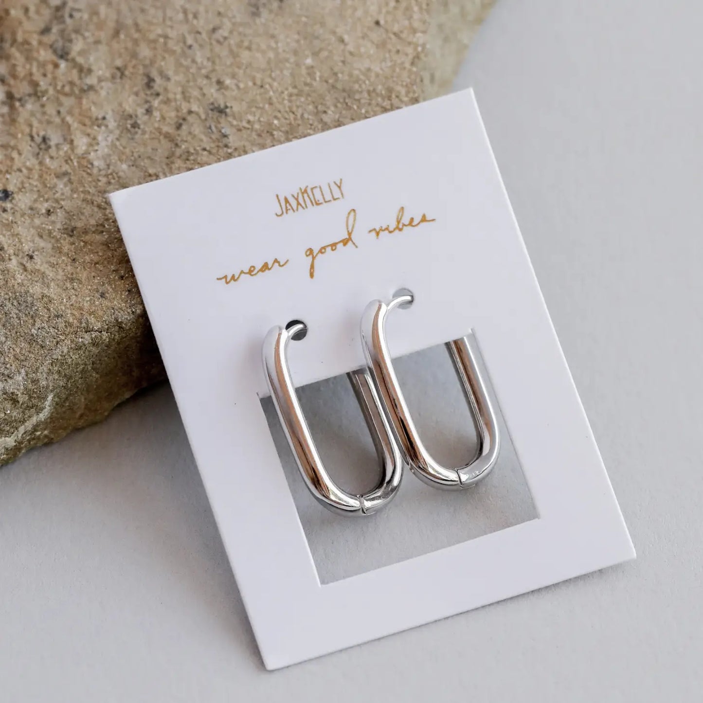 Silver Large Rectangle Hoop