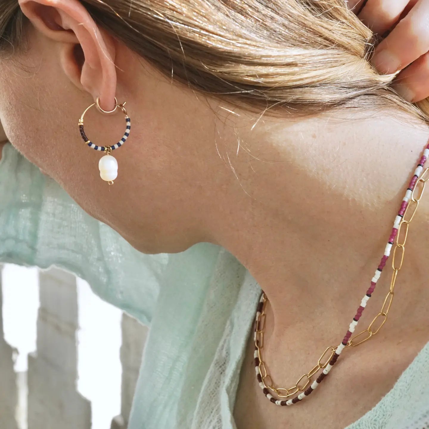 Pearl Drop Hoop Earrings