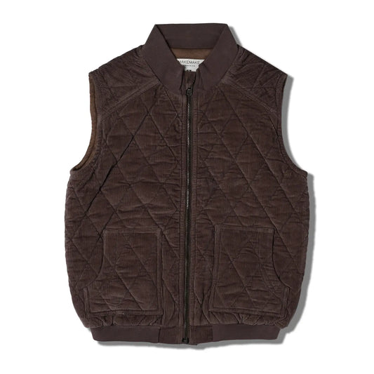 Dark Brown Organic Sleeveless Quilted Corduroy Jacket