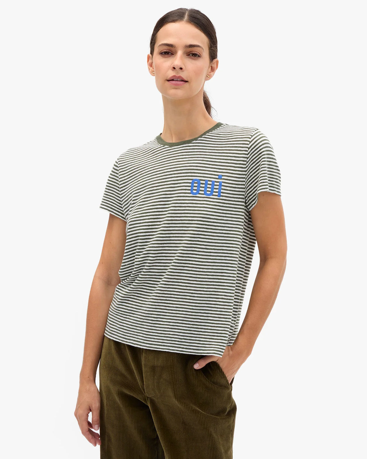 Army & Cream Strip Oui Classic Tee
