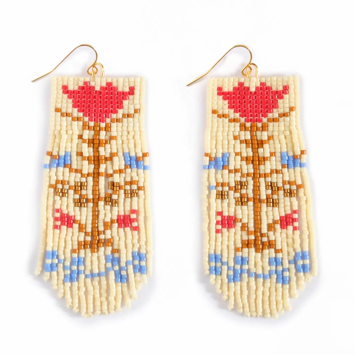 Beaded Handwoven Flower Fringe Earrings