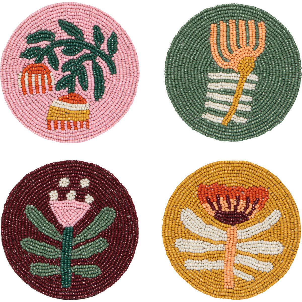 Beaded Coasters, Set of 4