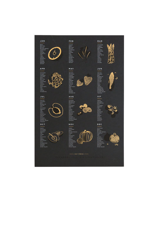 Fruit and Vegetable Foil Pressed Print