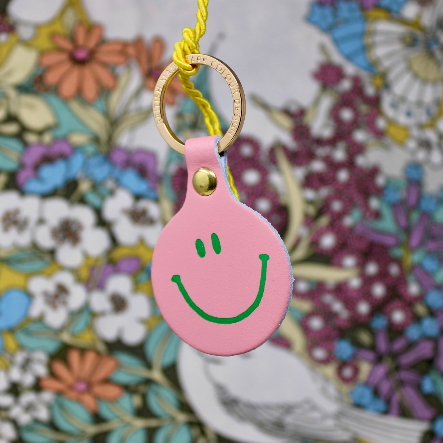 Smiley Face Key Fob Gold Leaf