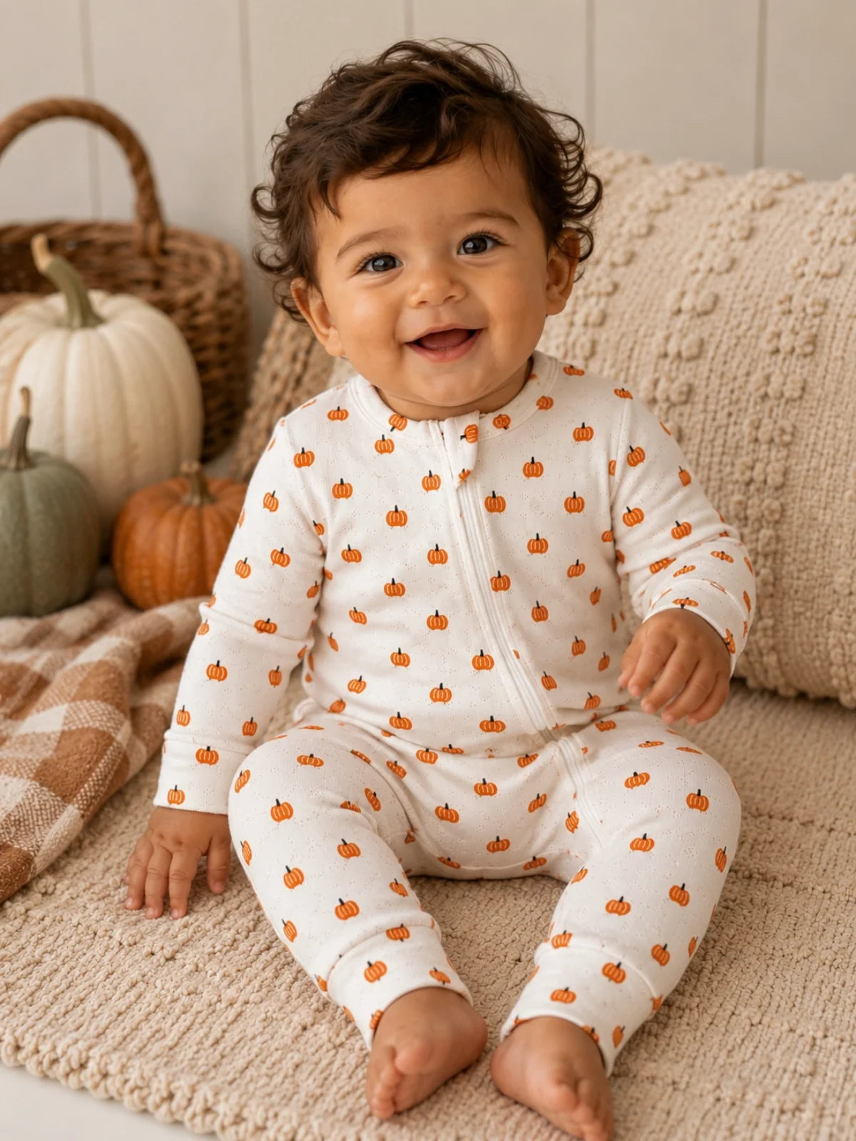 Pumpkin Organic Pointelle 2-Way Zip Romper