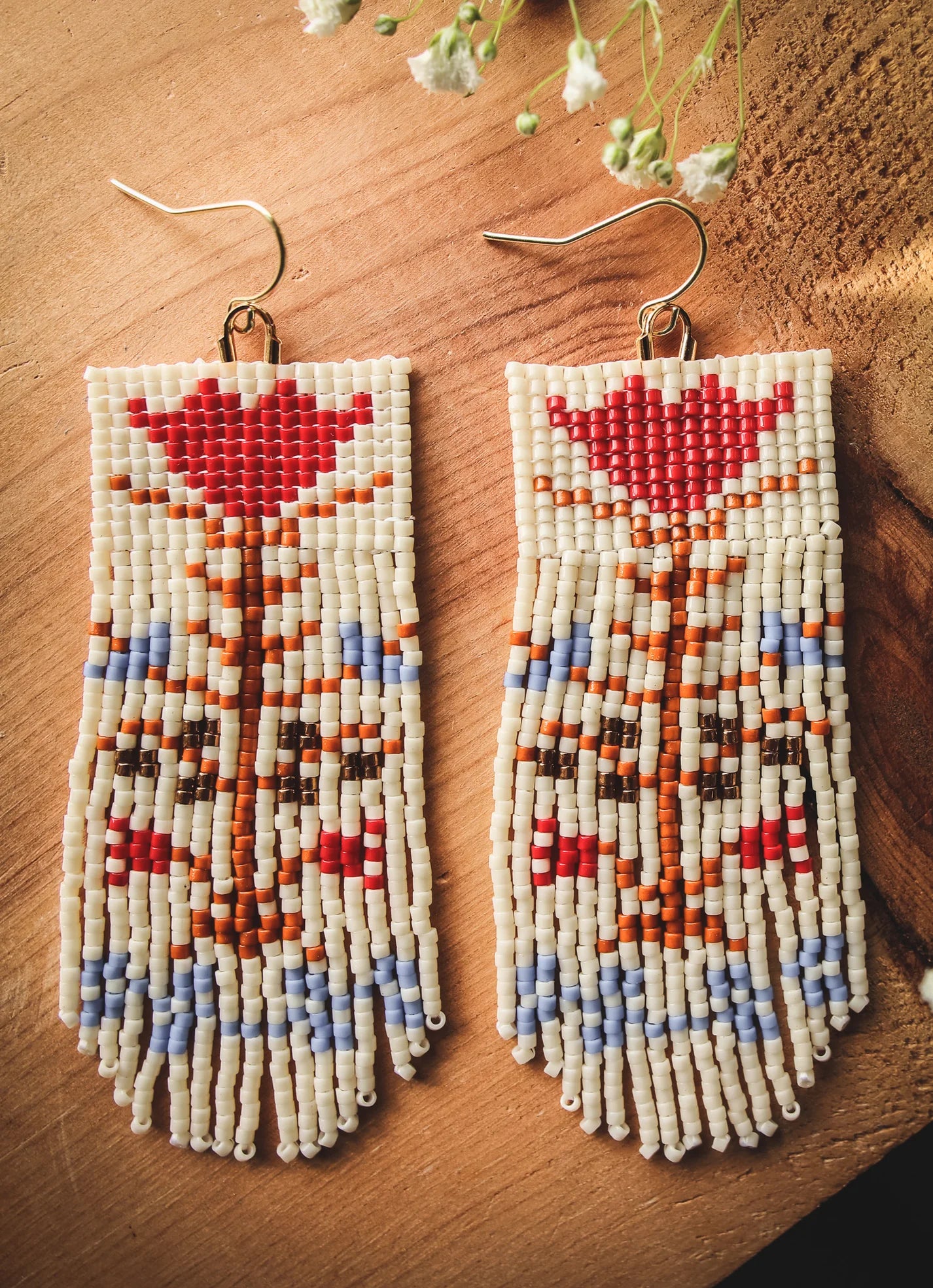 Beaded Handwoven Flower Fringe Earrings