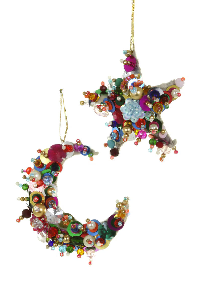 Beaded Moon & Star Ornament
