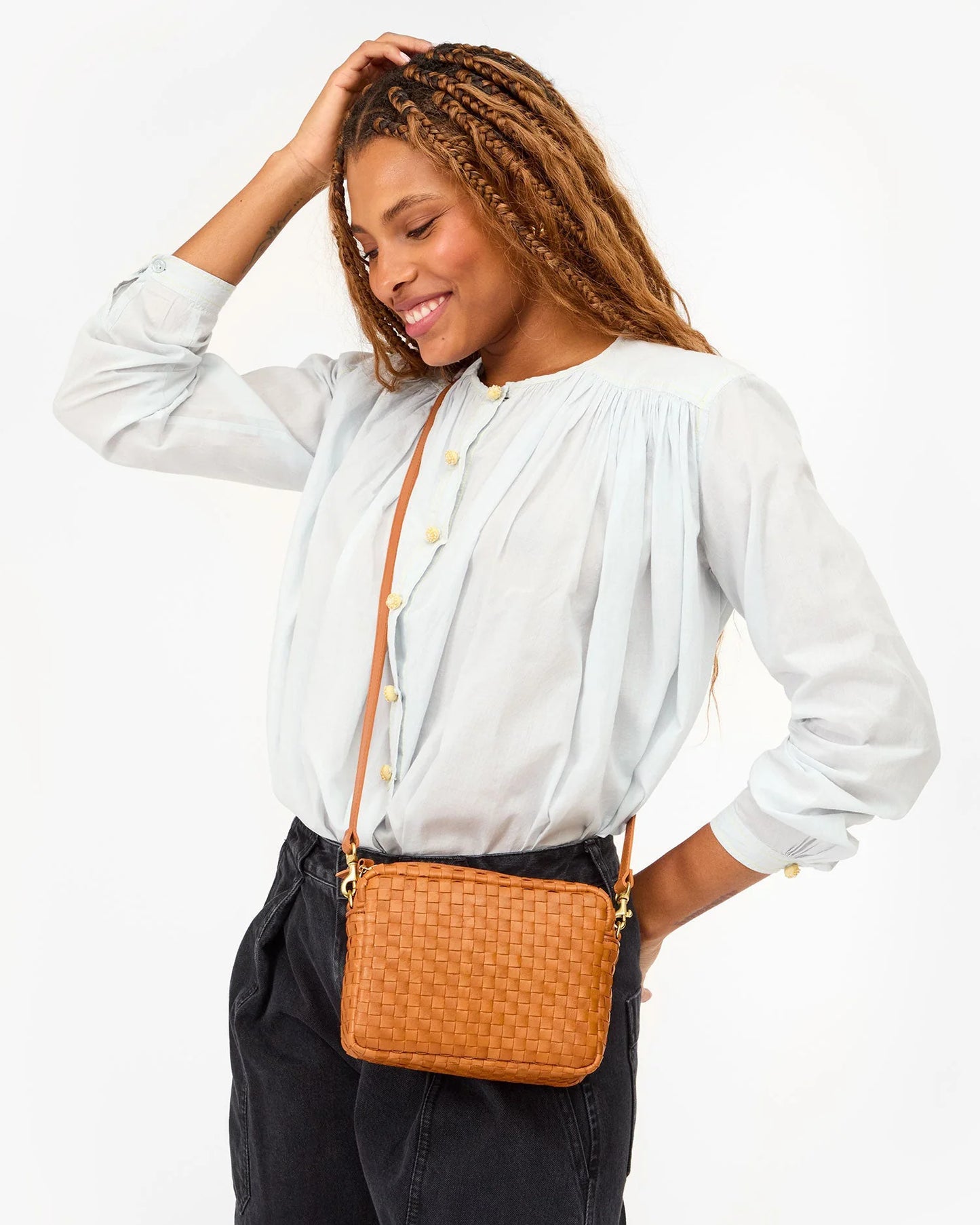 Natural Woven Checker Midi Sac