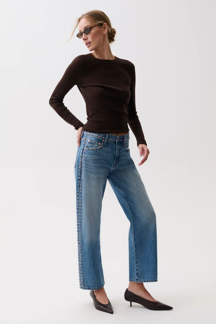 Lexi Mid Rise Bowed Straight Jeans