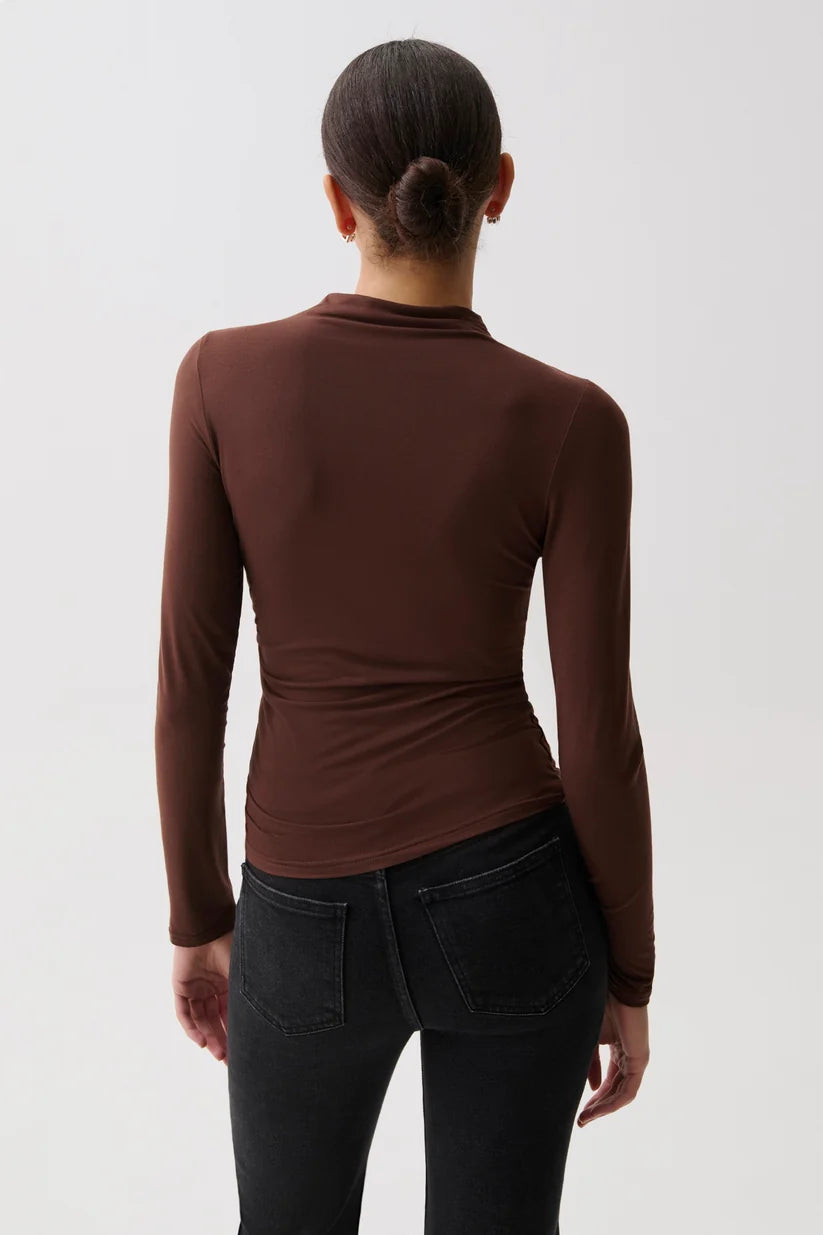 Nathalia Long Sleeve Draped Mock Neck