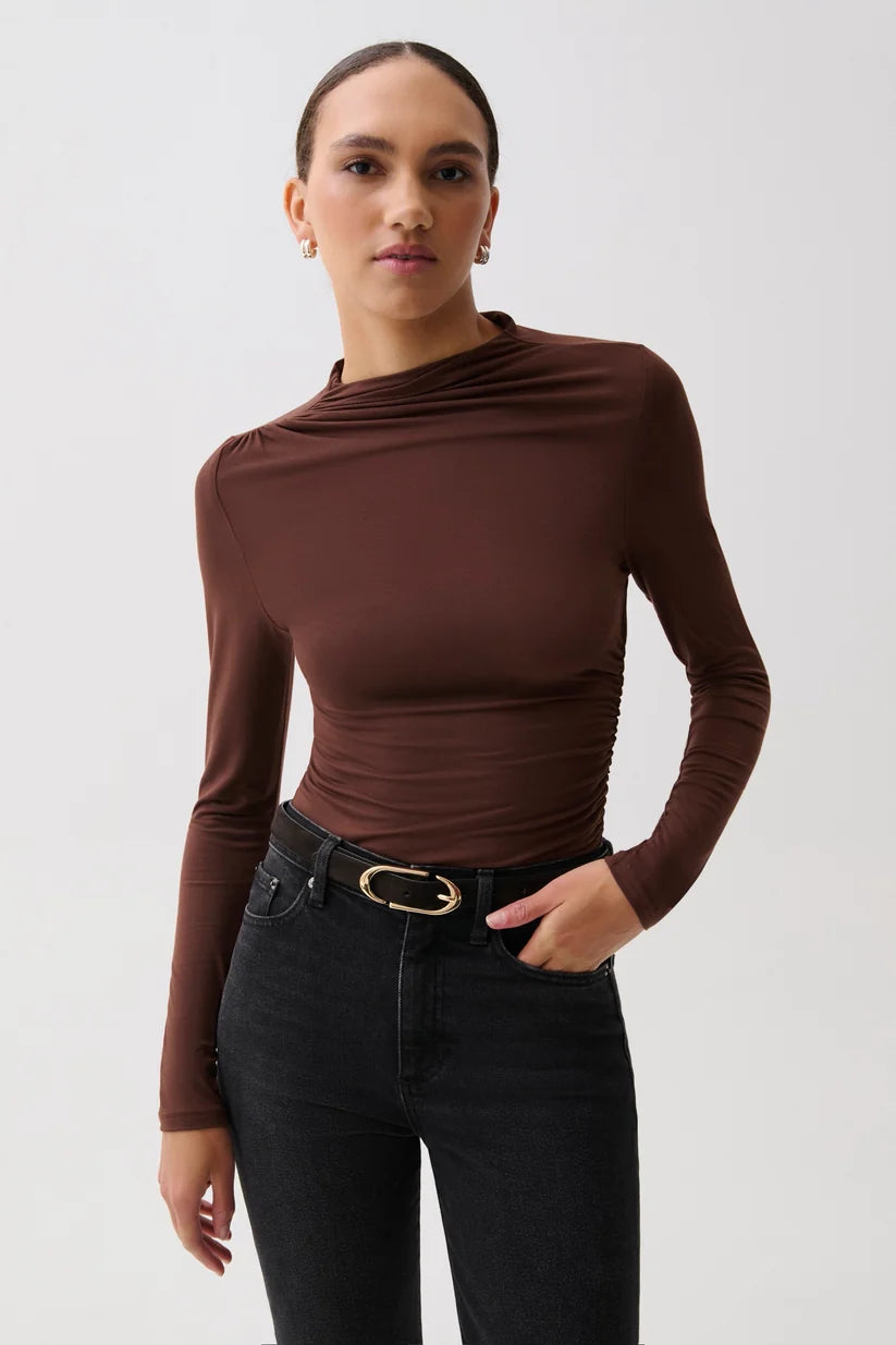 Nathalia Long Sleeve Draped Mock Neck