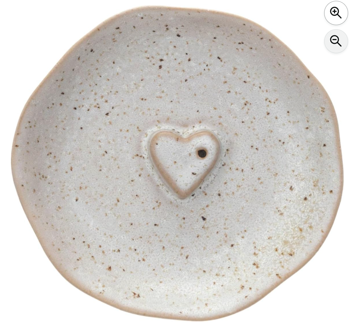 Stoneware Incense Dish/Holder w/ Embossed Heart