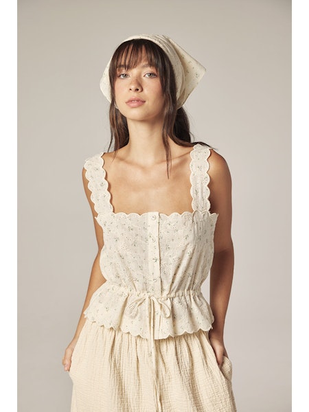 Button Down Scallop Top with Bandana