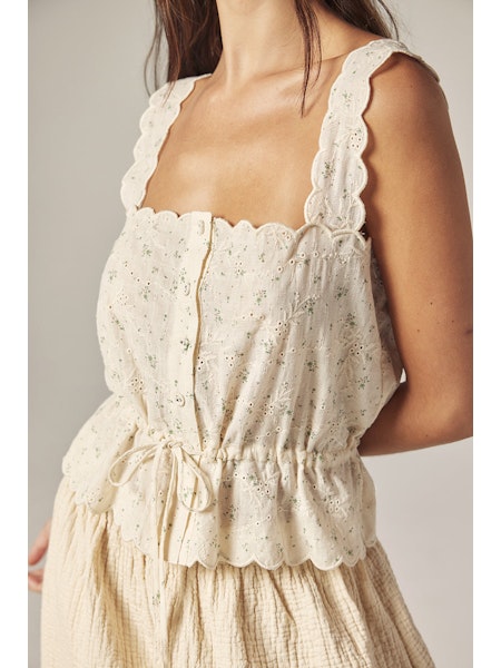 Button Down Scallop Top with Bandana