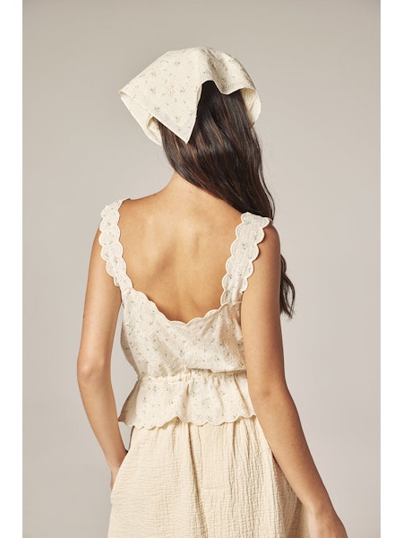 Button Down Scallop Top with Bandana