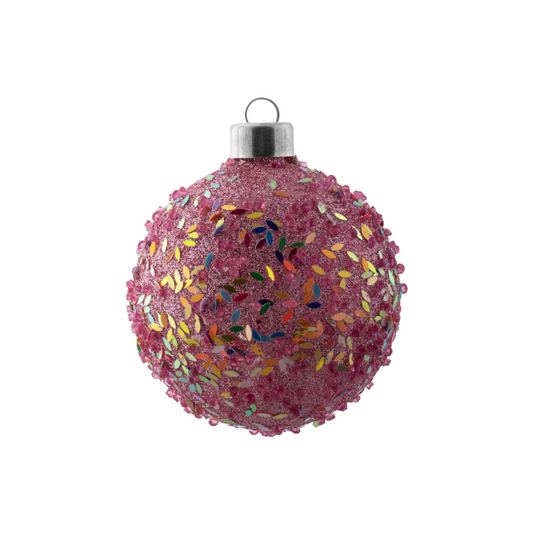 Pink Glittered Confetti Glass Ornament